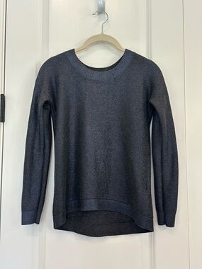 Banana Republic Petite XS Metallic Blue Foil Knit Sweater Crewneck Hi-Low Hem
